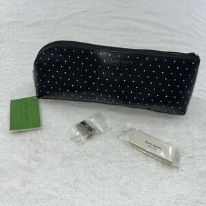 Kate Spade Pencil Pouch Cosmetic Case Travel Bag Faux Leather w Accessories